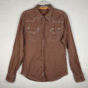 Guess Brown Button Up Shirt Men's Large Pockets Long Sleeve Pearl Snaps Western